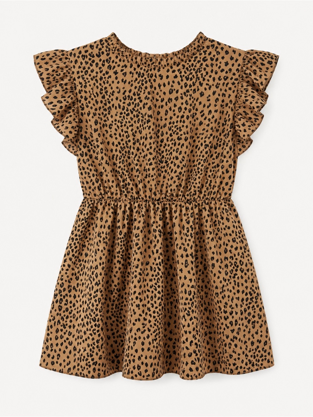 Kids Leopard Print Ruffle Sleeve Dress - Brown